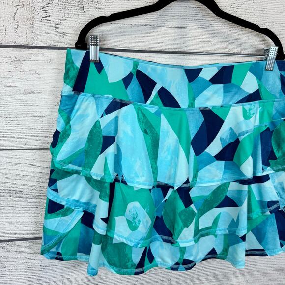Ideology Plus Size Blue Green Tie Dye Ruffle Active Skort Size 1X - Picture 2 of 8